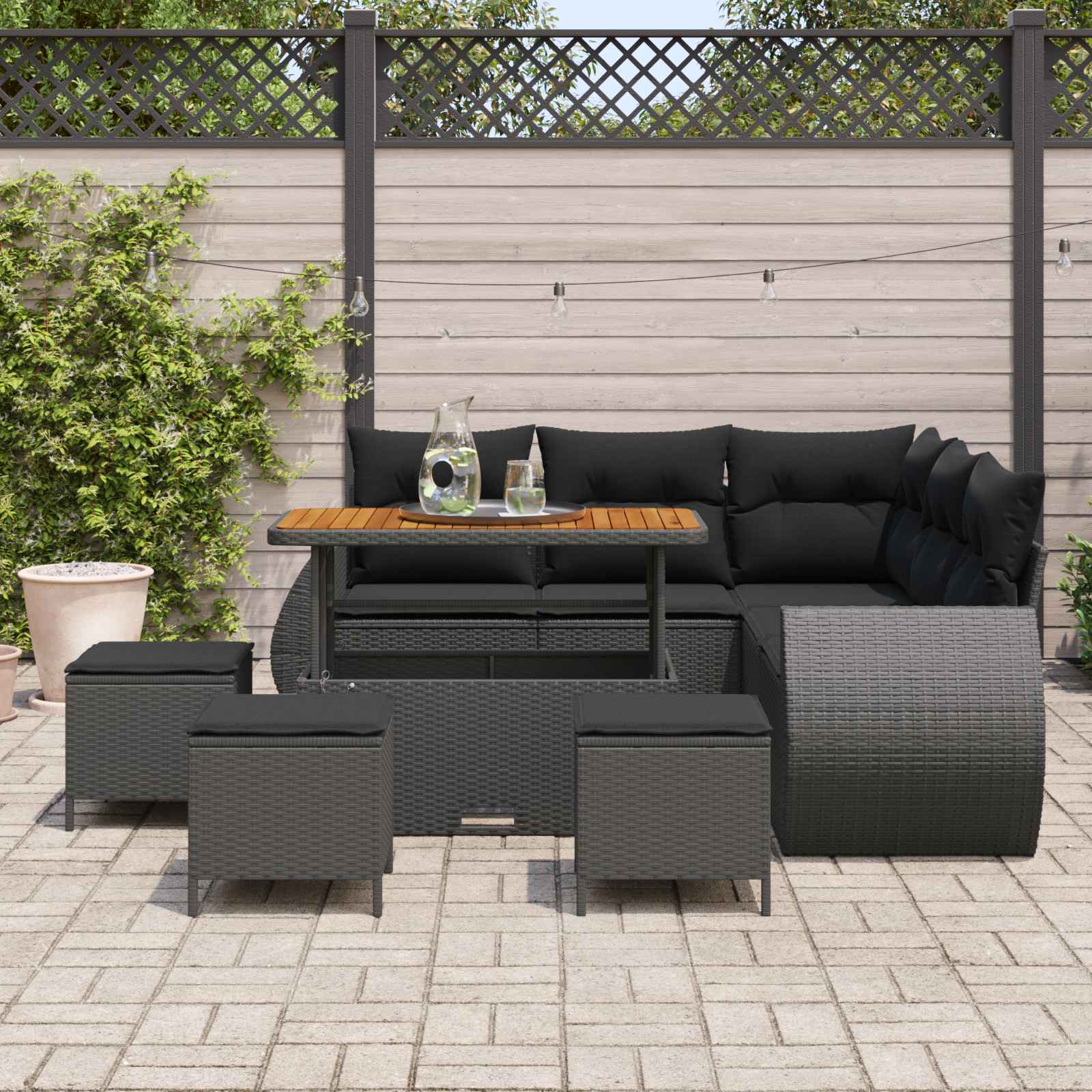 Garden Sofa Set with Cushion 9 pcs Black Poly Rattan
