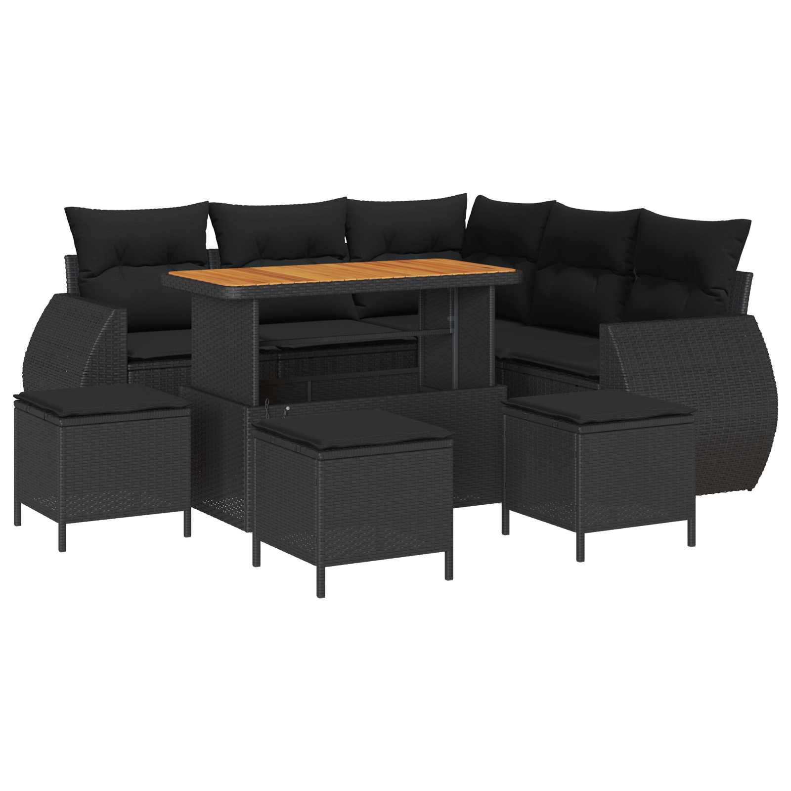 Garden Sofa Set 9 pcs 8-Seater Black Poly Rattan