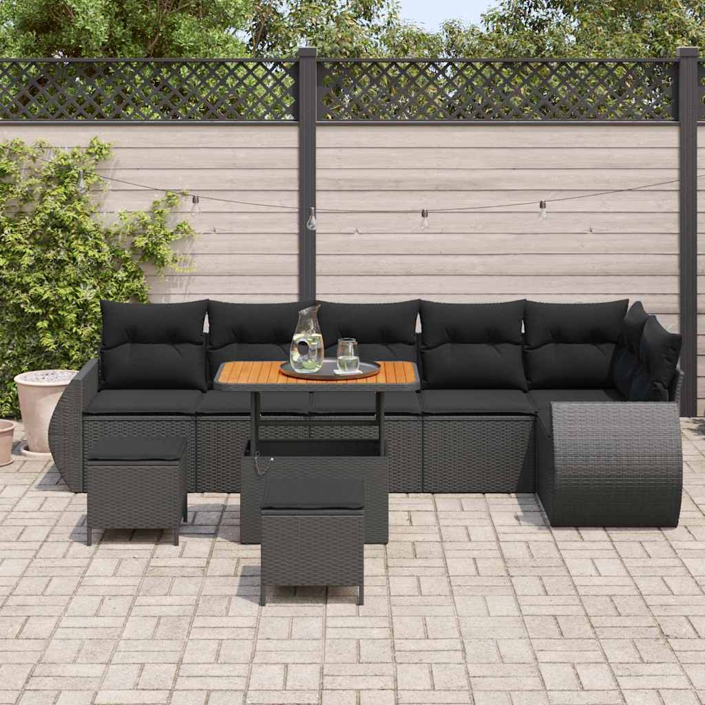 Garden Sofa Set with Cushion 9 pcs Black 90 x 55 x 71 cm