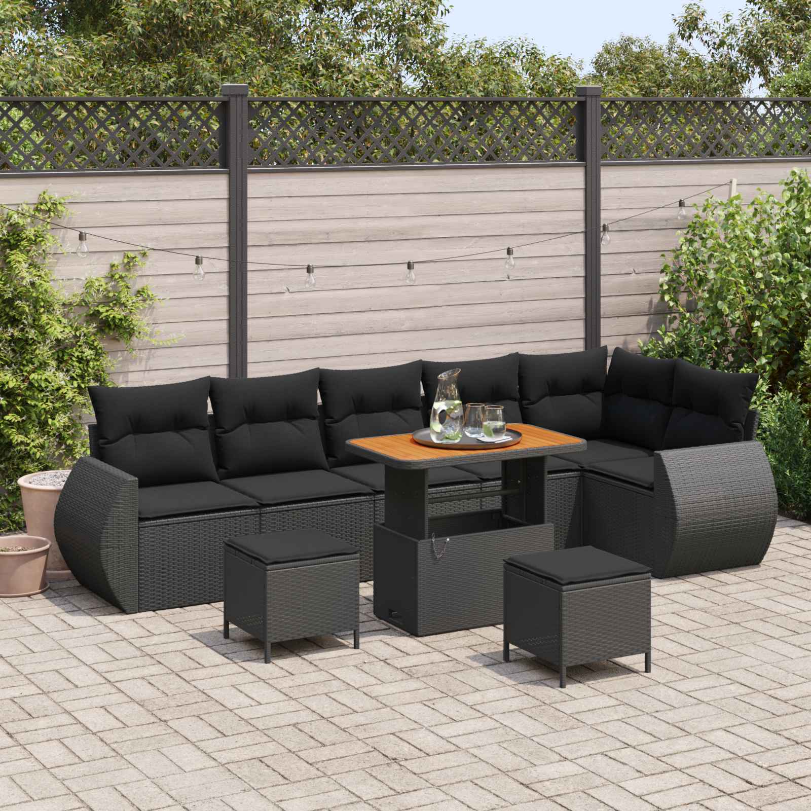 Garden Sofa Set 9 pcs 9-Seater Black Poly Rattan