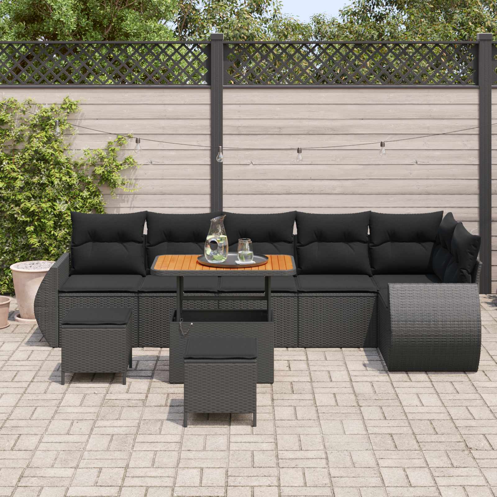 Garden Sofa Set 9 pcs 9-Seater Black Poly Rattan