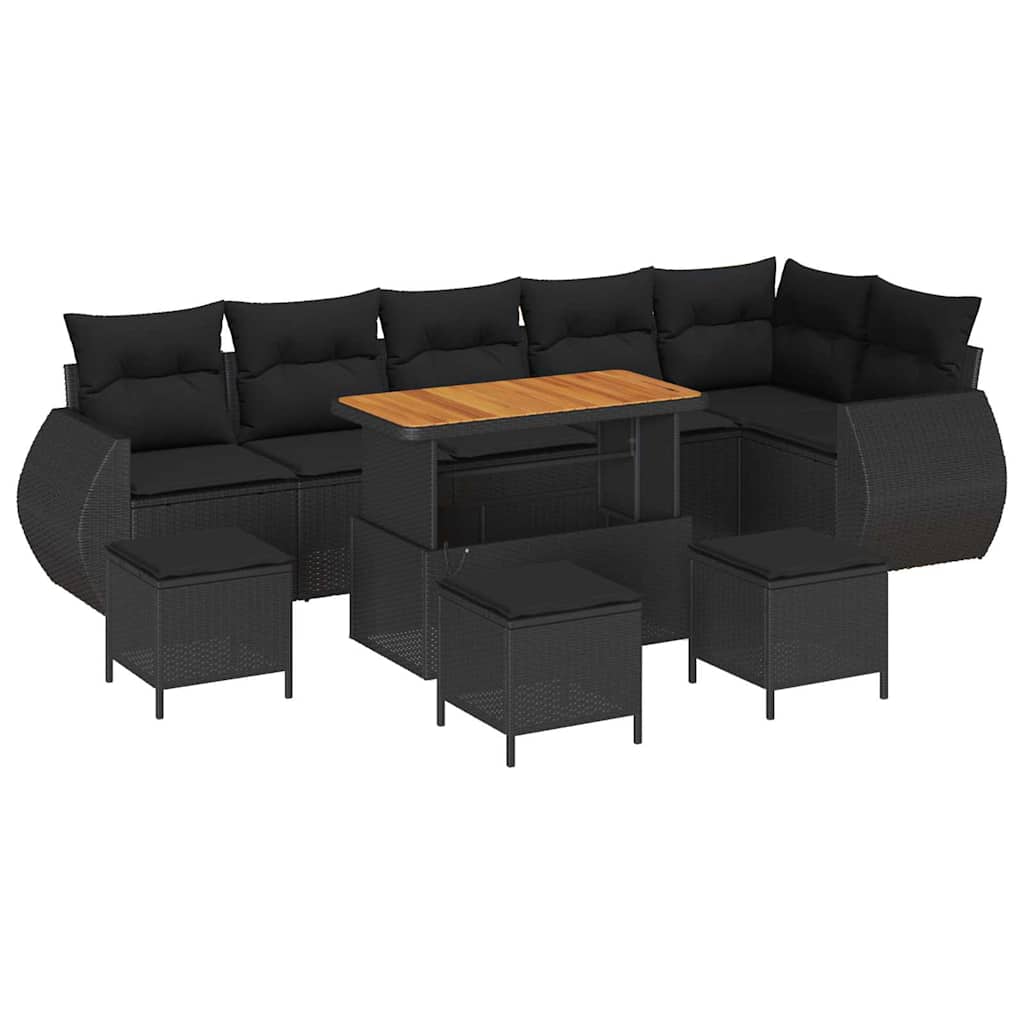 Garden Sofa Set with Cushion 10 pcs Black 110 x 55 x 71 cm