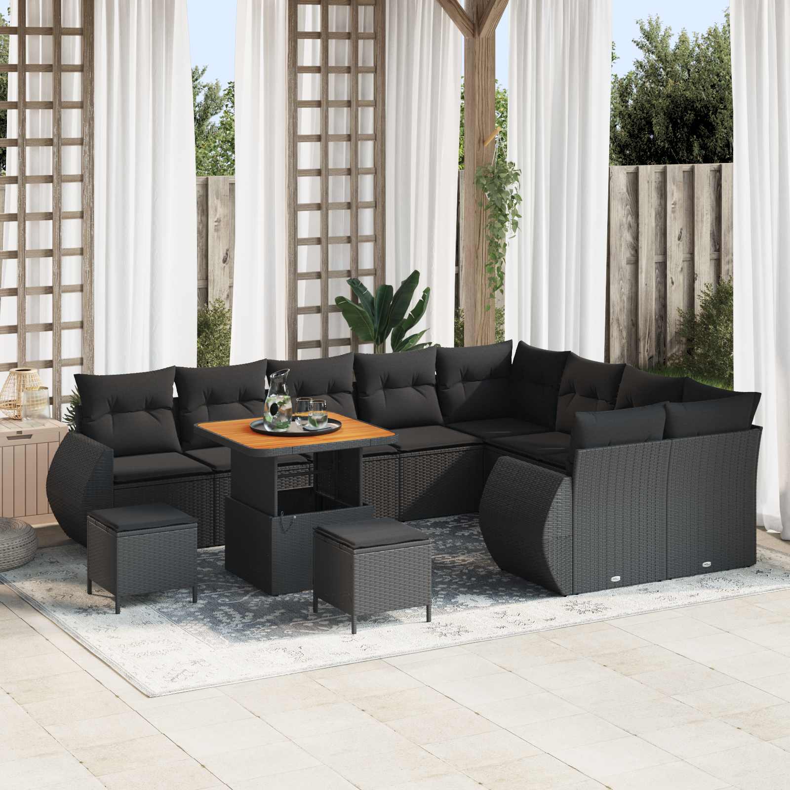 Garden Sofa Set with Cushion 12 pcs Black Poly Rattan