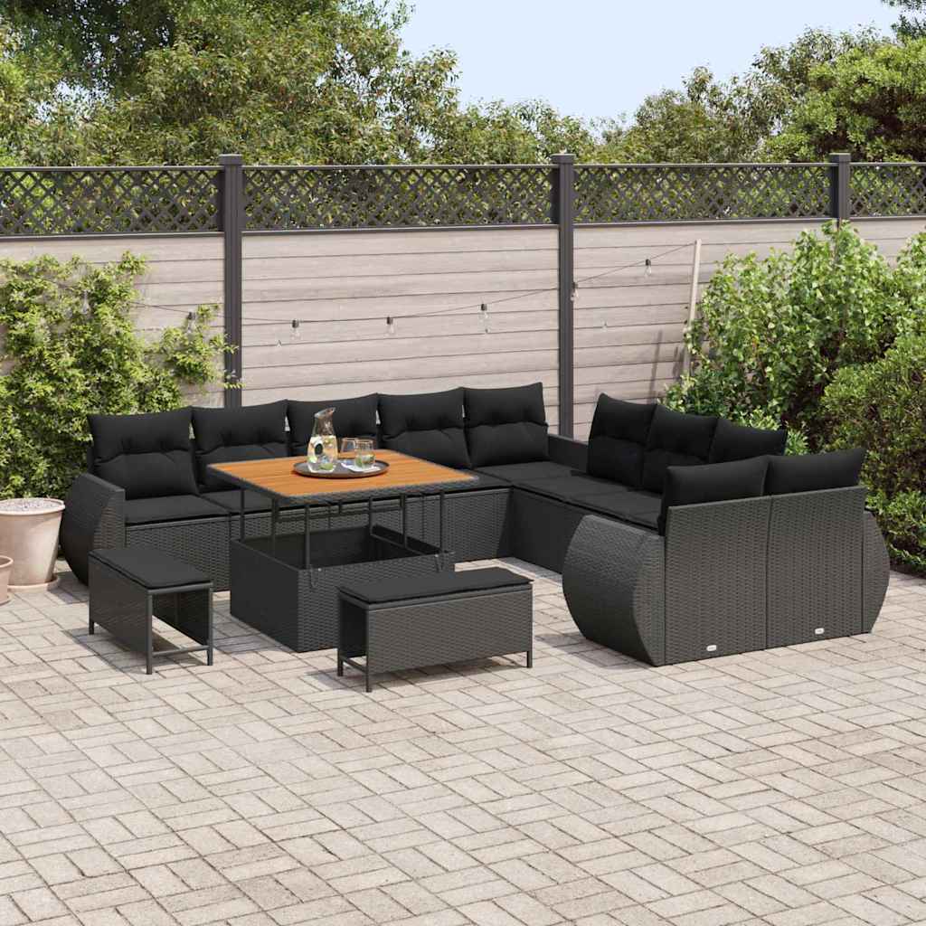 Garden Sofa Set with Cushion with Storage 13 pcs Black