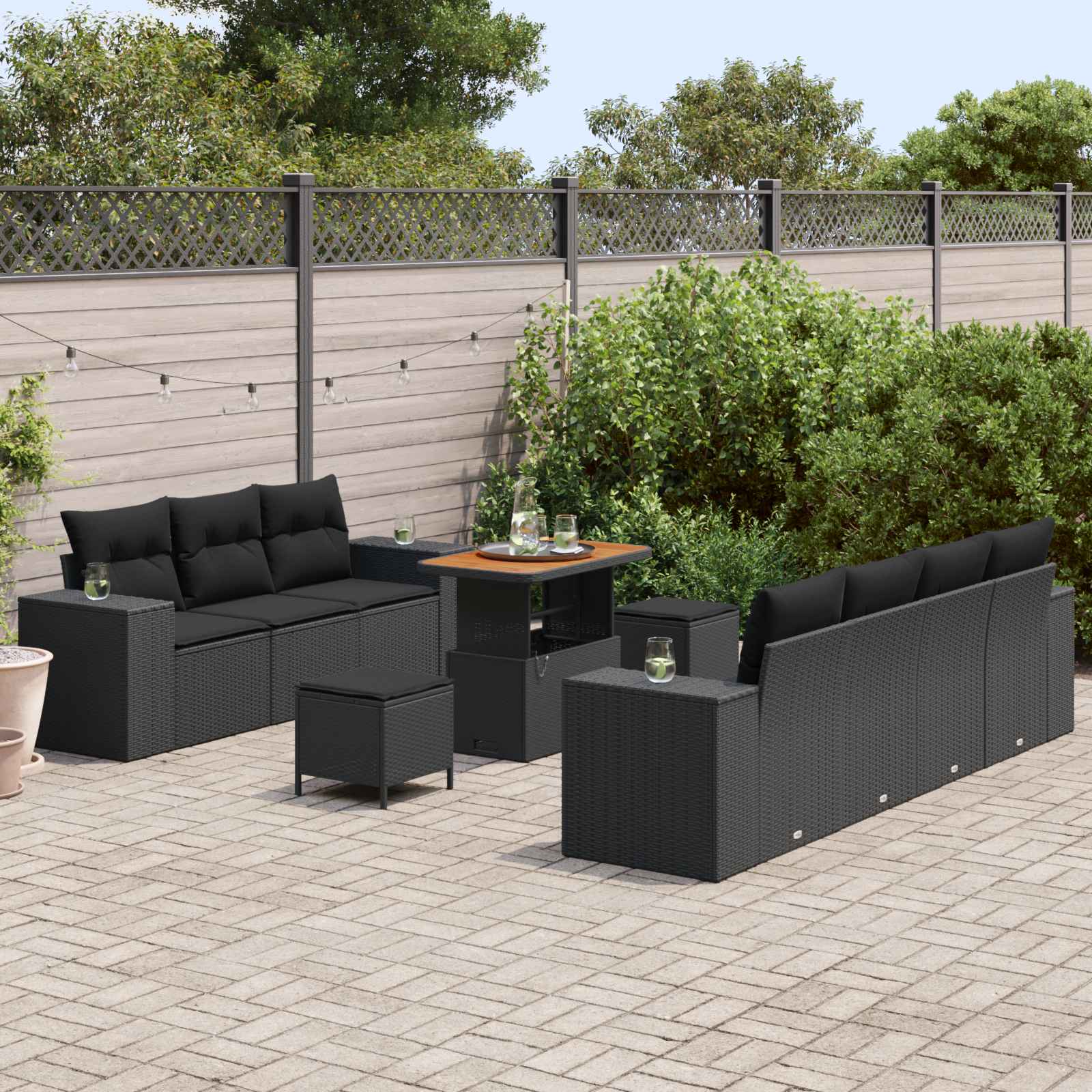 Garden Sofa Set with Cushion 10 pcs Black Poly Rattan