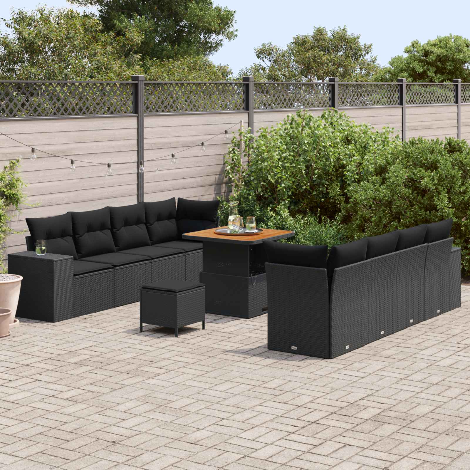 Garden Sofa Set with Cushion 11 pcs Black Poly Rattan