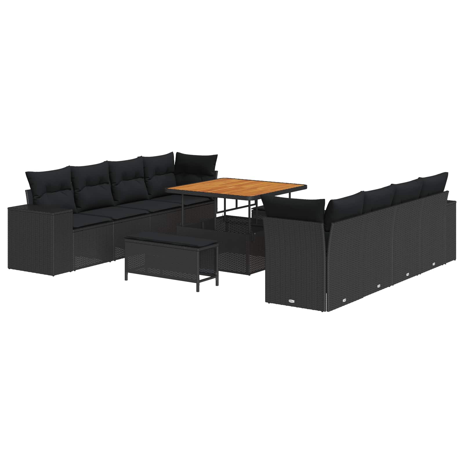 Garden Sofa Set with Cushion 11 pcs Black Poly Rattan