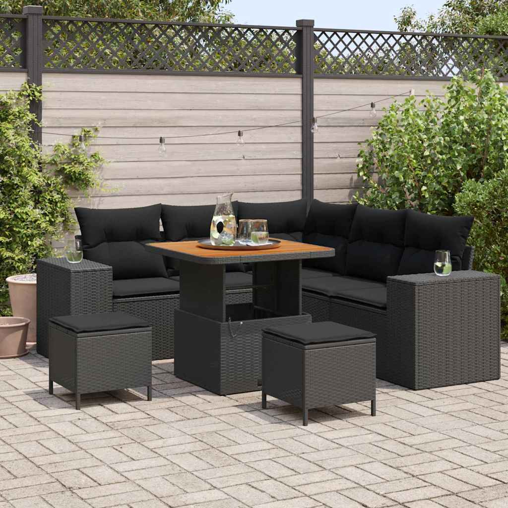 Garden Sofa Set with Cushion with Storage 8 pcs Black