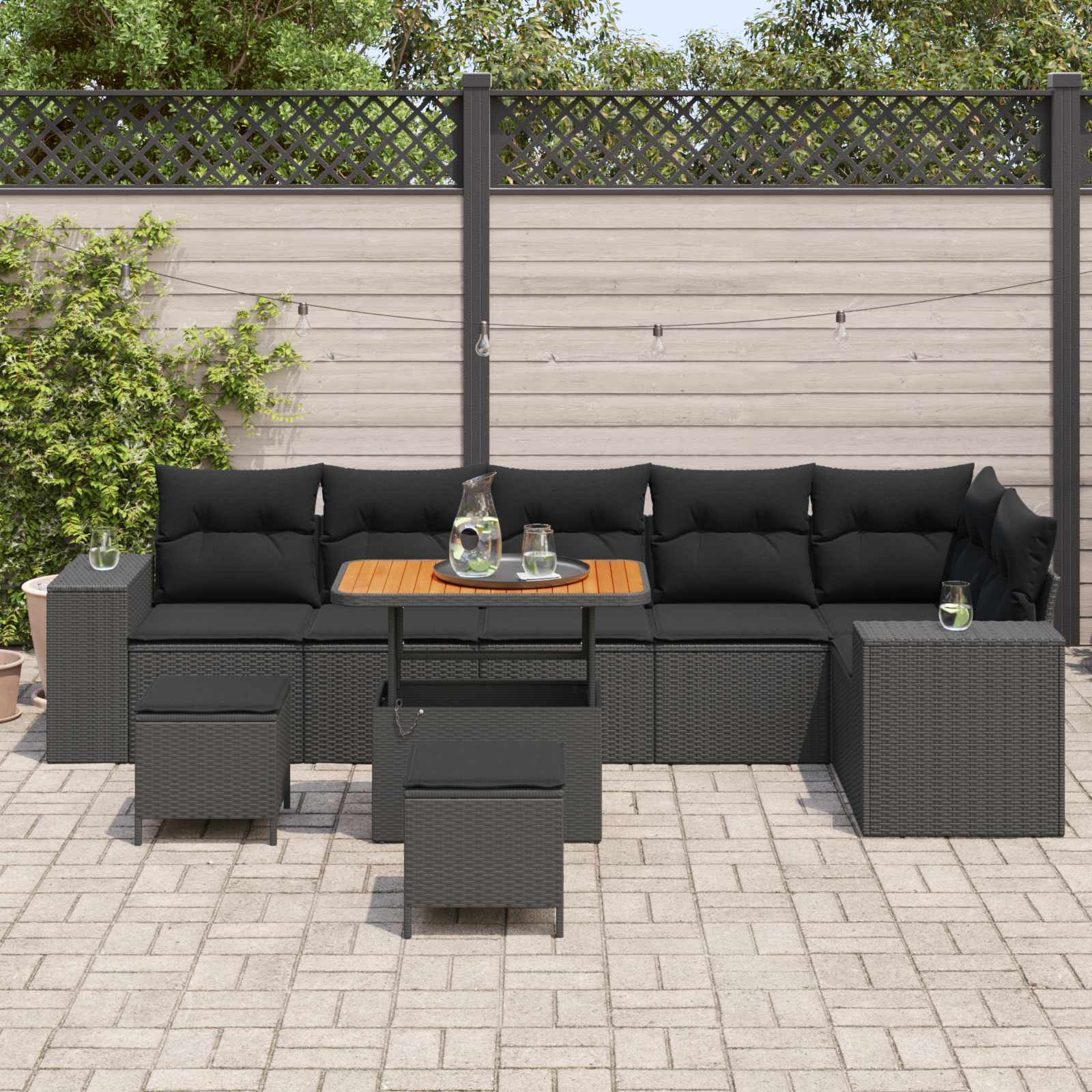 Garden Sofa Set with Cushion 9 pcs Black Poly Rattan