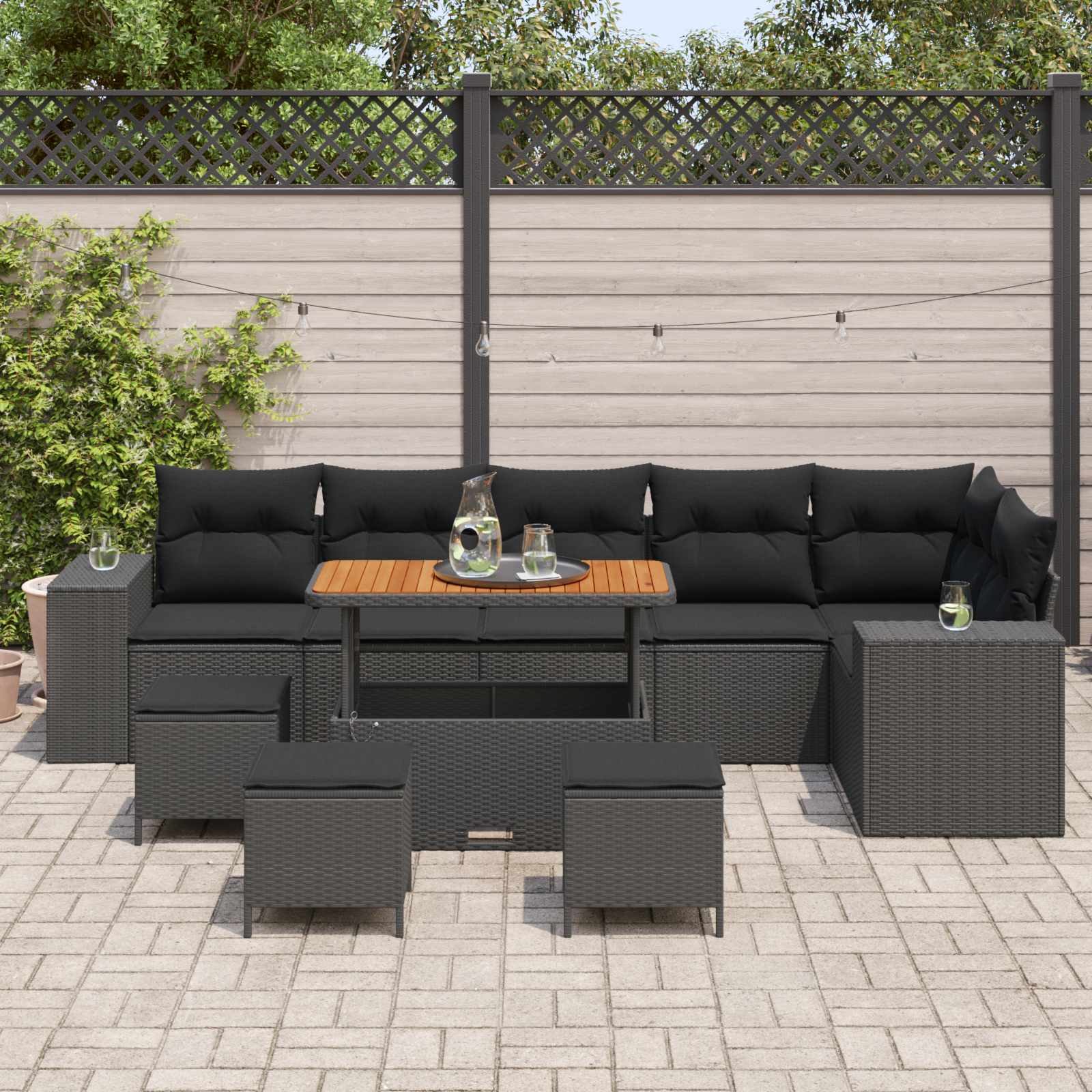 Garden Sofa Set with Cushion 10 pcs Black Poly Rattan