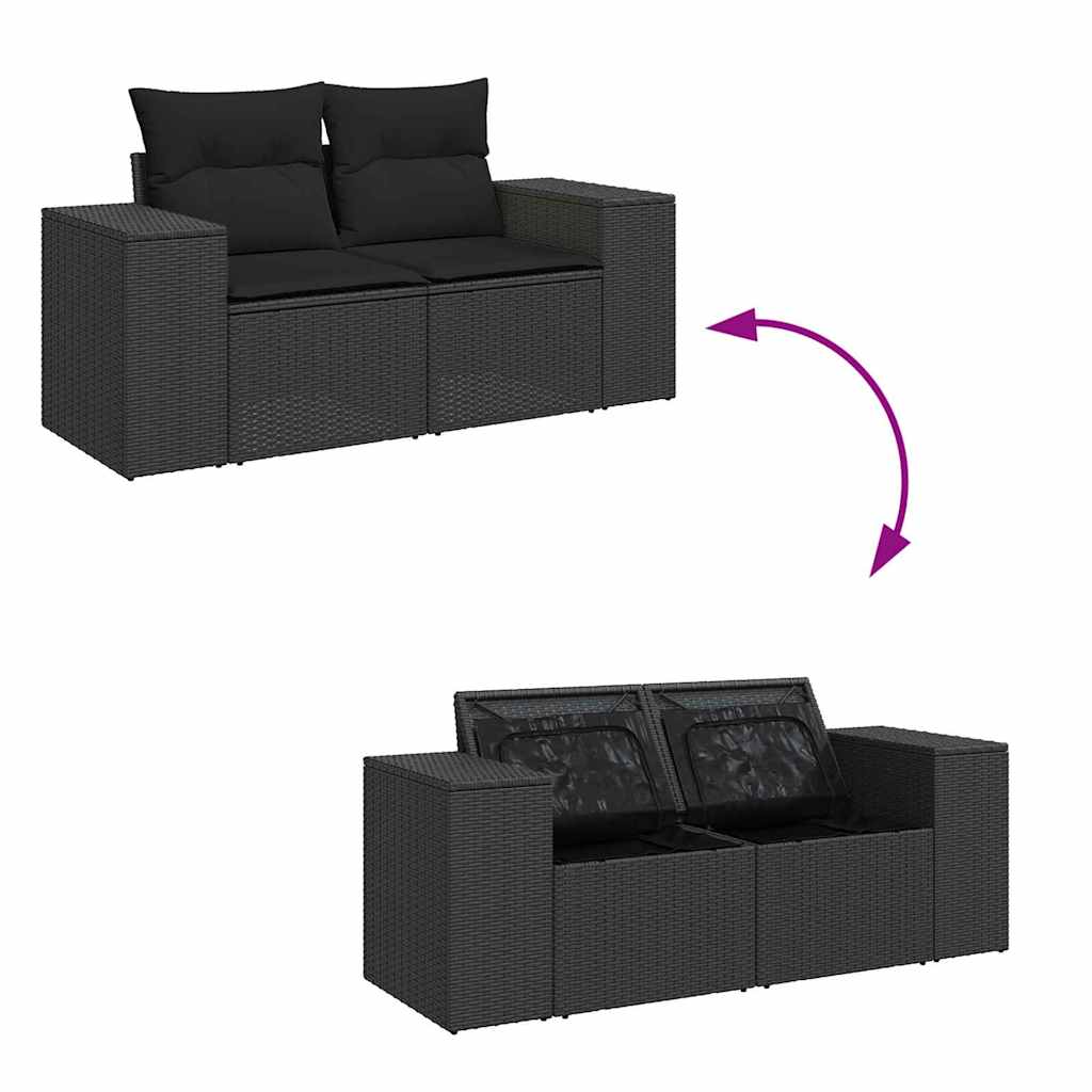 Garden Sofa Set with Cushion 14 pcs Black Poly Rattan