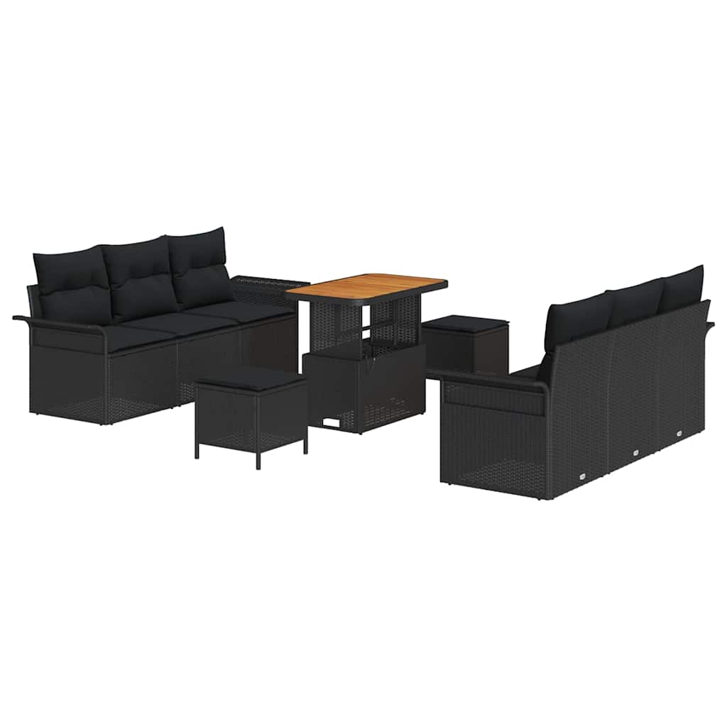 Garden Sofa Set with Cushion with Storage 9 pcs Black