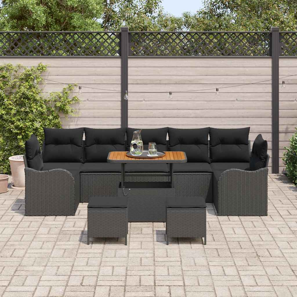 Garden Sofa Set with Cushion 10 pcs Black 90 x 55 x 71 cm