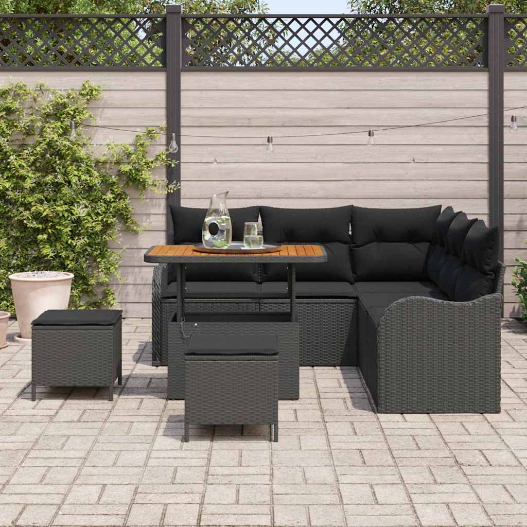 Garden Sofa Set with Cushion 8 pcs Black 90 x 55 x 71 cm
