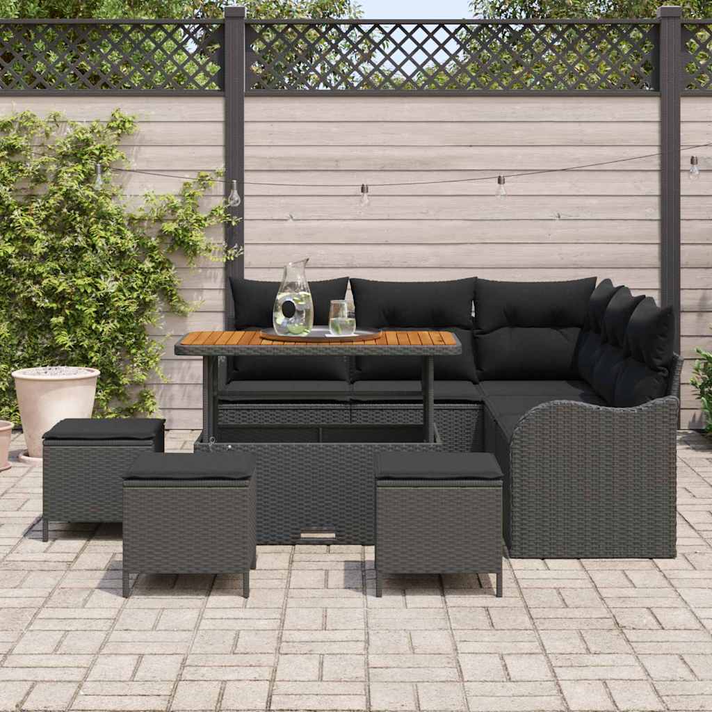 Garden Sofa Set with Cushion 9 pcs Black 110 x 55 x 71 cm