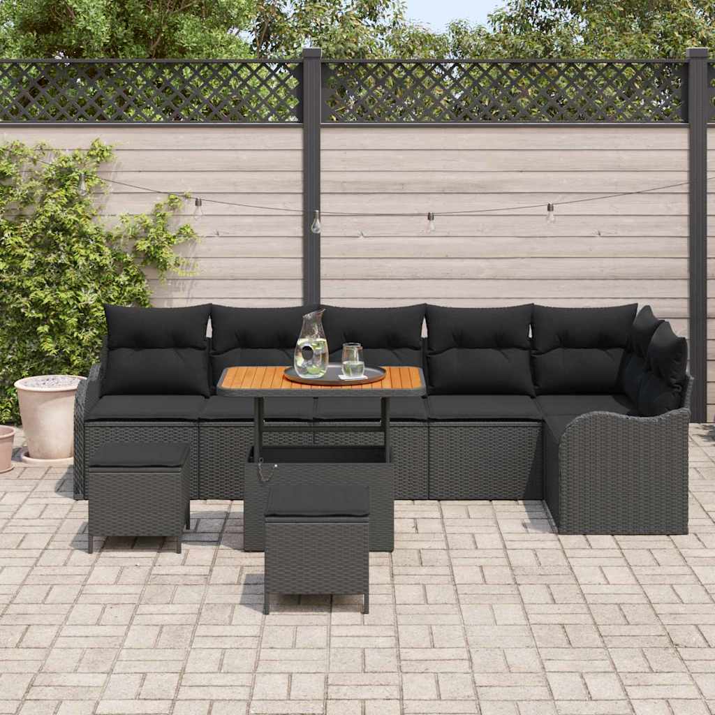 Garden Sofa Set with Cushion 9 pcs Black 90 x 55 x 71 cm