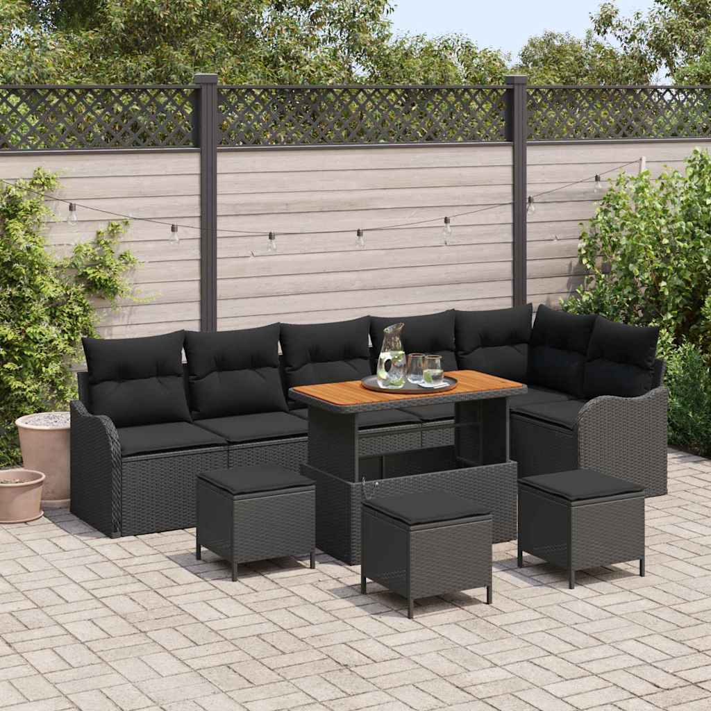 Garden Sofa Set with Cushion 10 pcs Black 110 x 55 x 71 cm