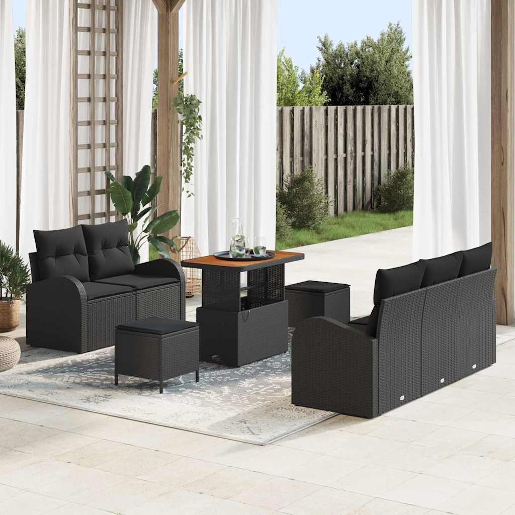 Garden Sofa Set with Cushion 8 pcs Black 90 x 55 x 71 cm