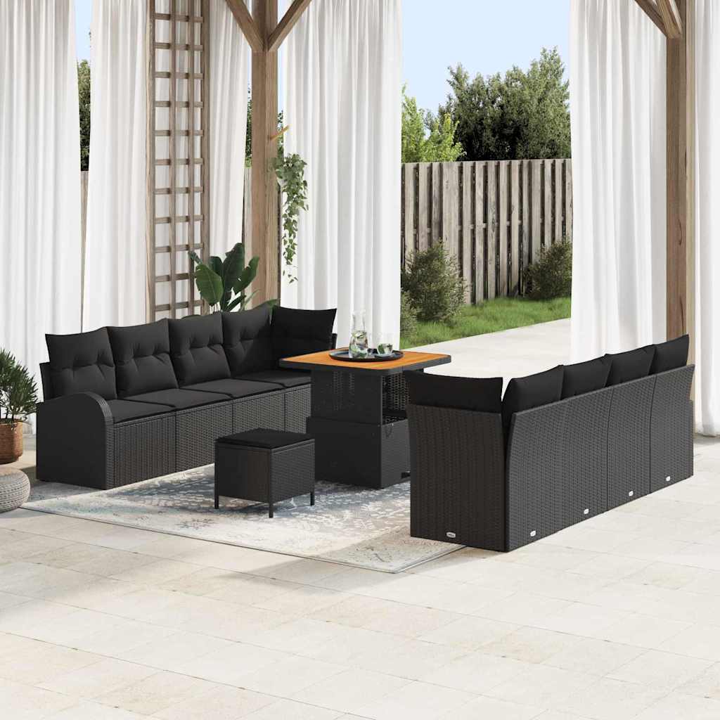 Garden Sofa Set with Cushion 11 pcs Black 80 x 80 x 71 cm