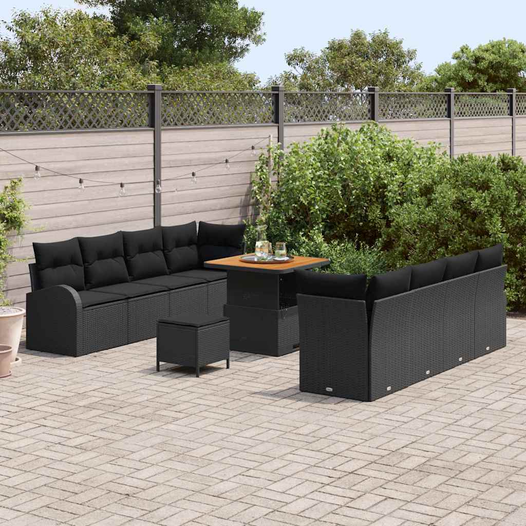 Garden Sofa Set with Cushion 11 pcs Black 80 x 80 x 71 cm