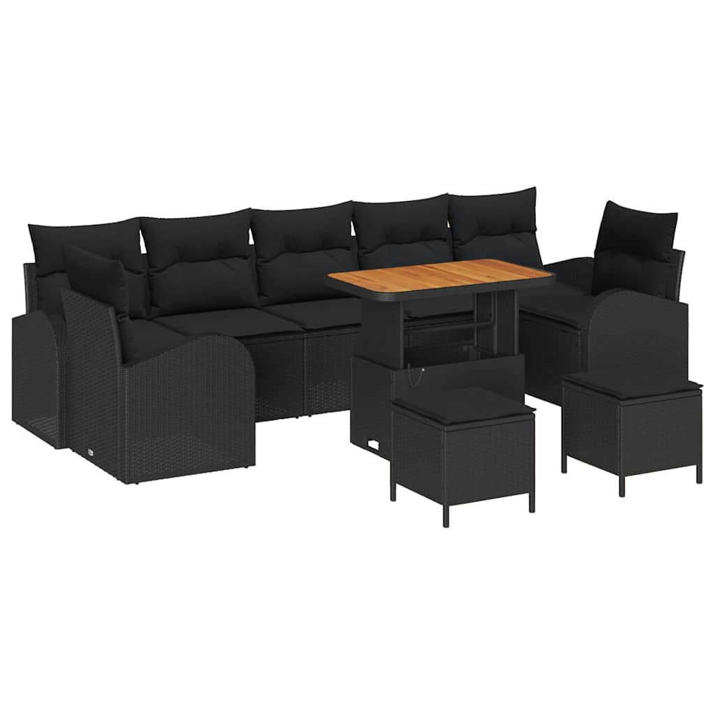 Garden Sofa Set with Cushion 10 pcs Black 90 x 55 x 71 cm