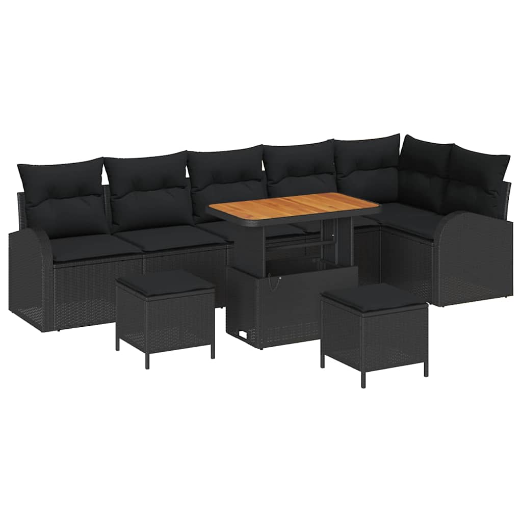 Garden Sofa Set with Cushion 9 pcs Black 90 x 55 x 71 cm