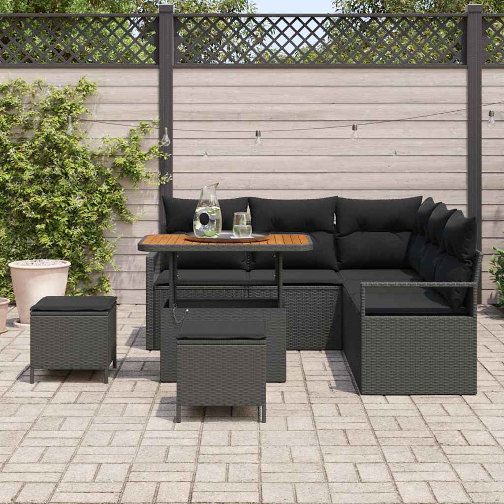 Garden Sofa Set with Cushion 8 pcs Black 90 x 55 x 71 cm