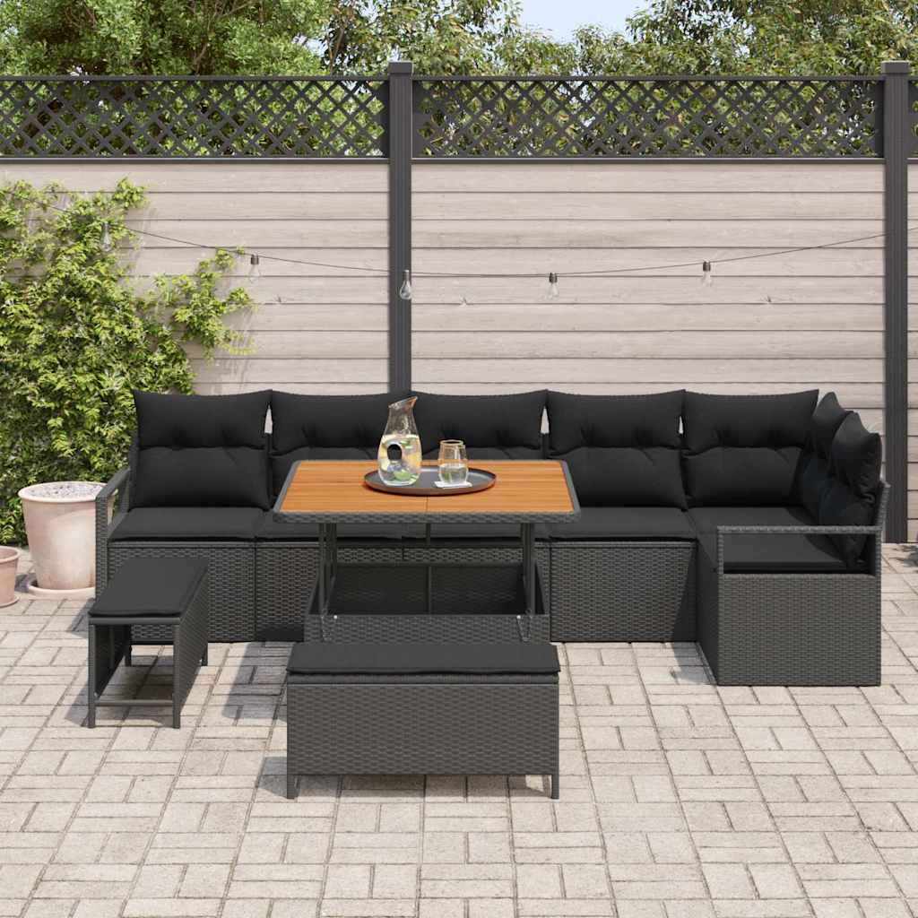 Garden Sofa Set with Cushion 9 pcs Black 100 x 100 x 71 cm