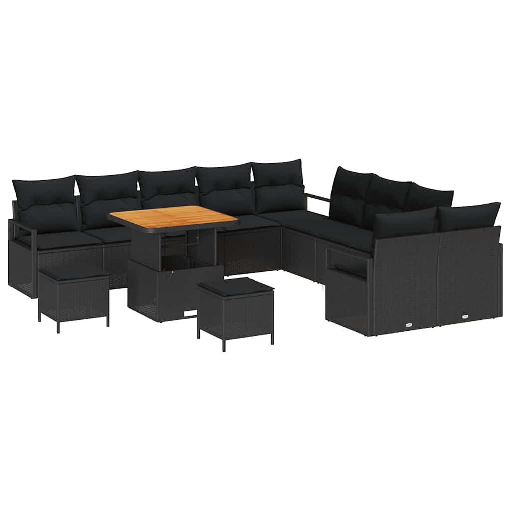 Garden Sofa Set with Cushion 13 pcs Black 80 x 80 x 71 cm