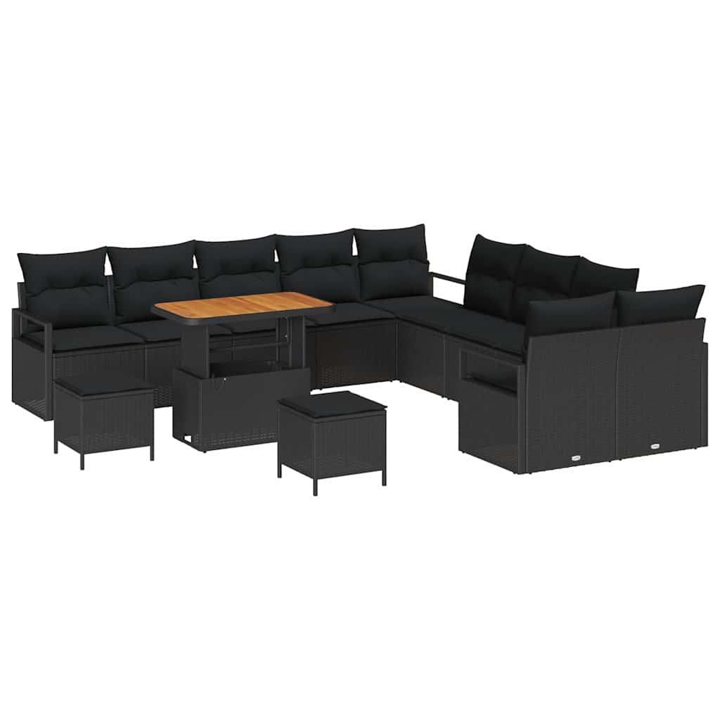 Garden Sofa Set with Cushion 13 pcs Black 90 x 55 x 71 cm