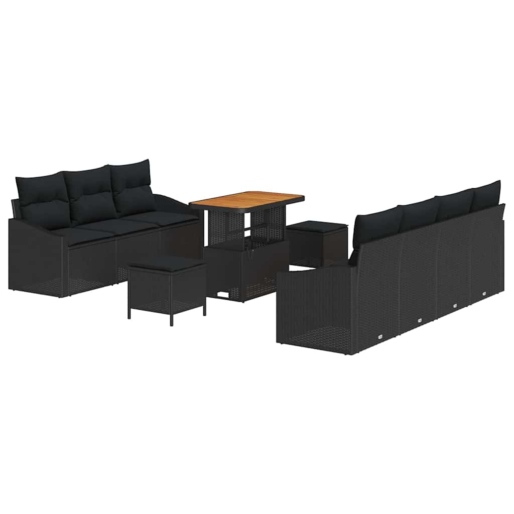 Garden Sofa Set with Cushion 10 pcs Black 90 x 55 x 71 cm