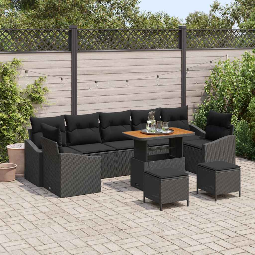Garden Sofa Set with Cushion 10 pcs Black 90 x 55 x 71 cm