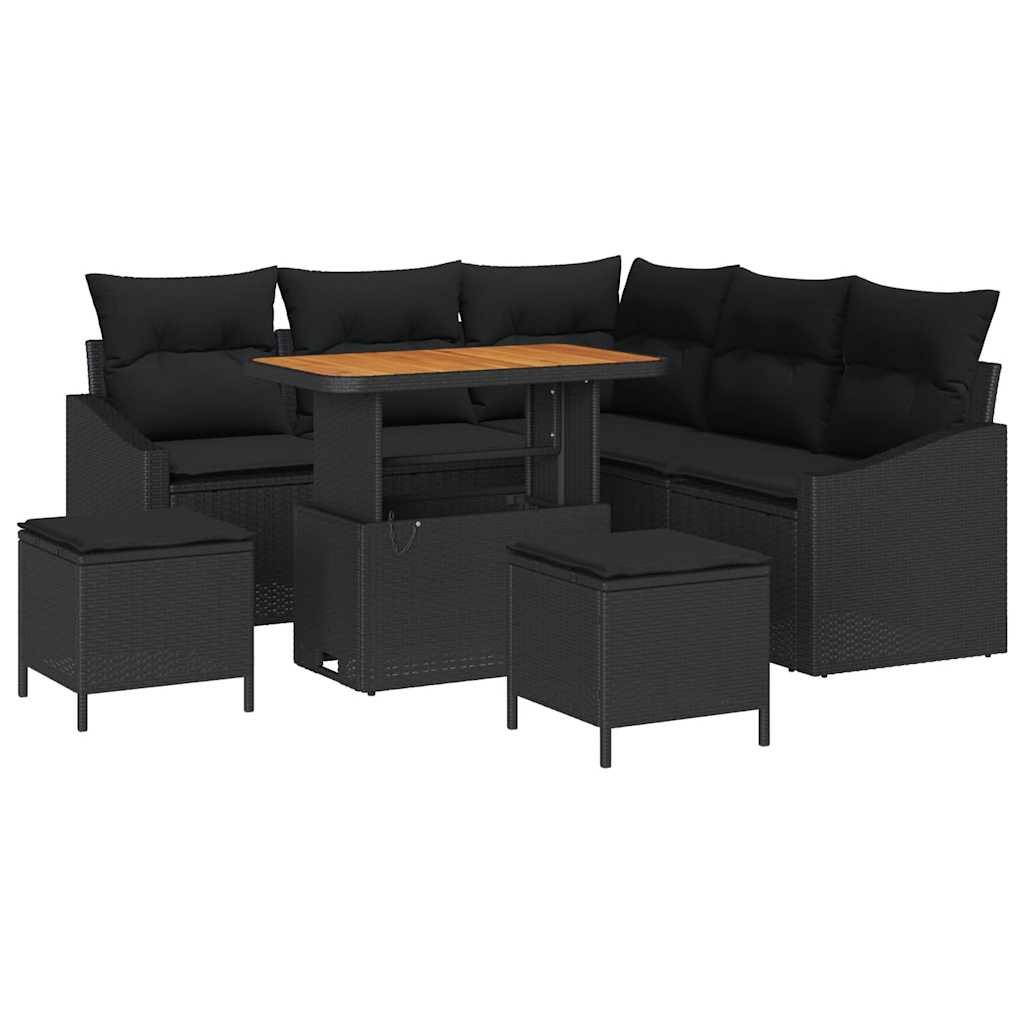 Garden Sofa Set 8 pcs 7-Seater Black Poly rattan