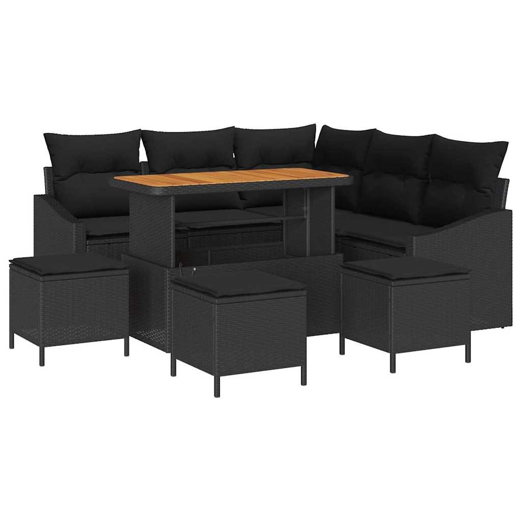 Garden Sofa Set 9 pcs 8-Seater Black Poly rattan
