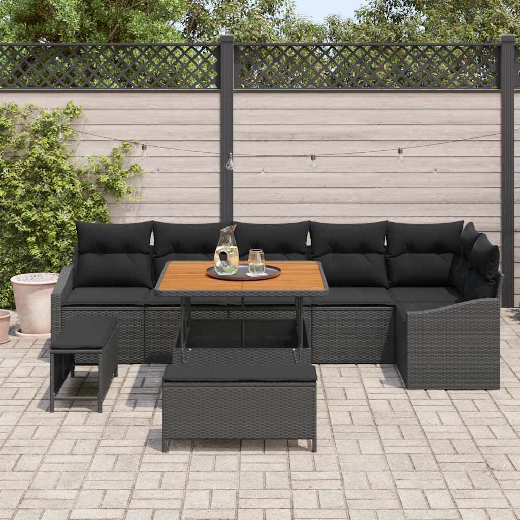 Garden Sofa Set 9 pcs 7-Seater Black Poly rattan