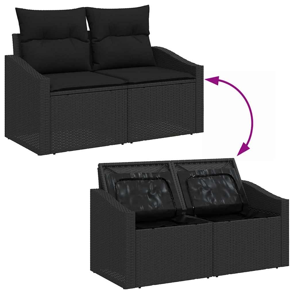 Garden Sofa Set 9 pcs 7-Seater Black Poly rattan