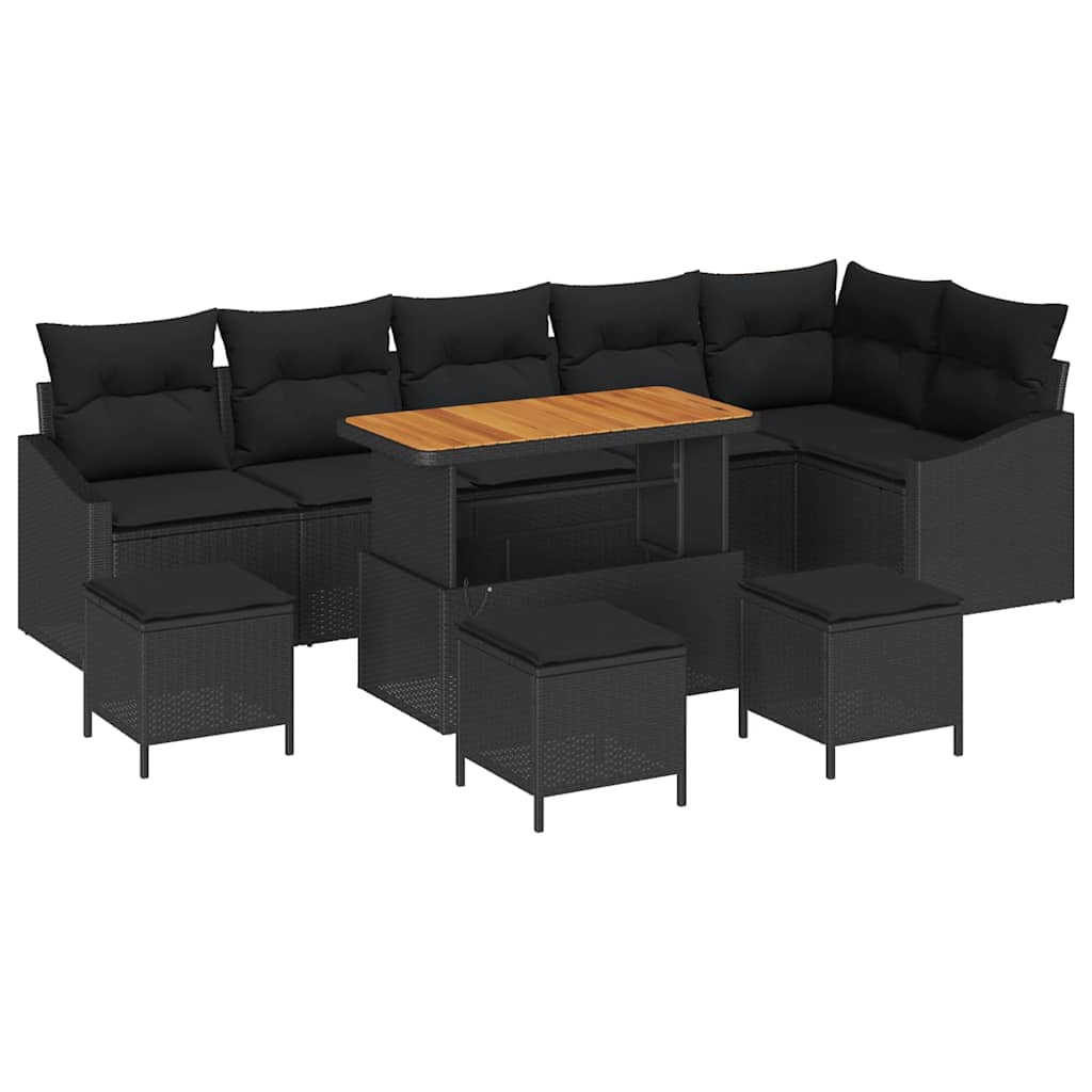 Garden Sofa Set with Cushion 10 pcs Black 110 x 55 x 71 cm