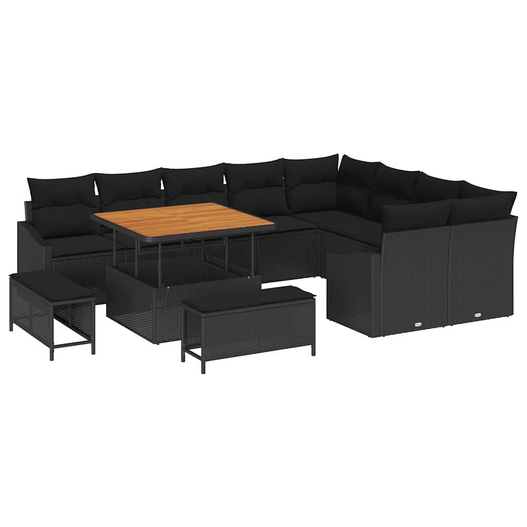 Garden Sofa Set 12 pcs 7-Seater Black Poly rattan