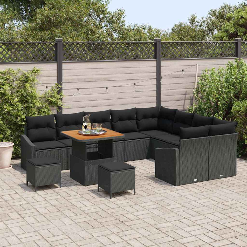 Garden Sofa Set 12 pcs 7-Seater Black Poly rattan
