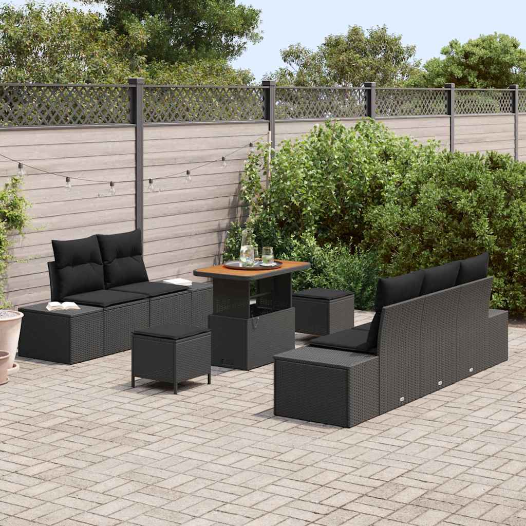 Garden Sofa Set with Cushion 8 pcs Black 90 x 55 x 71 cm