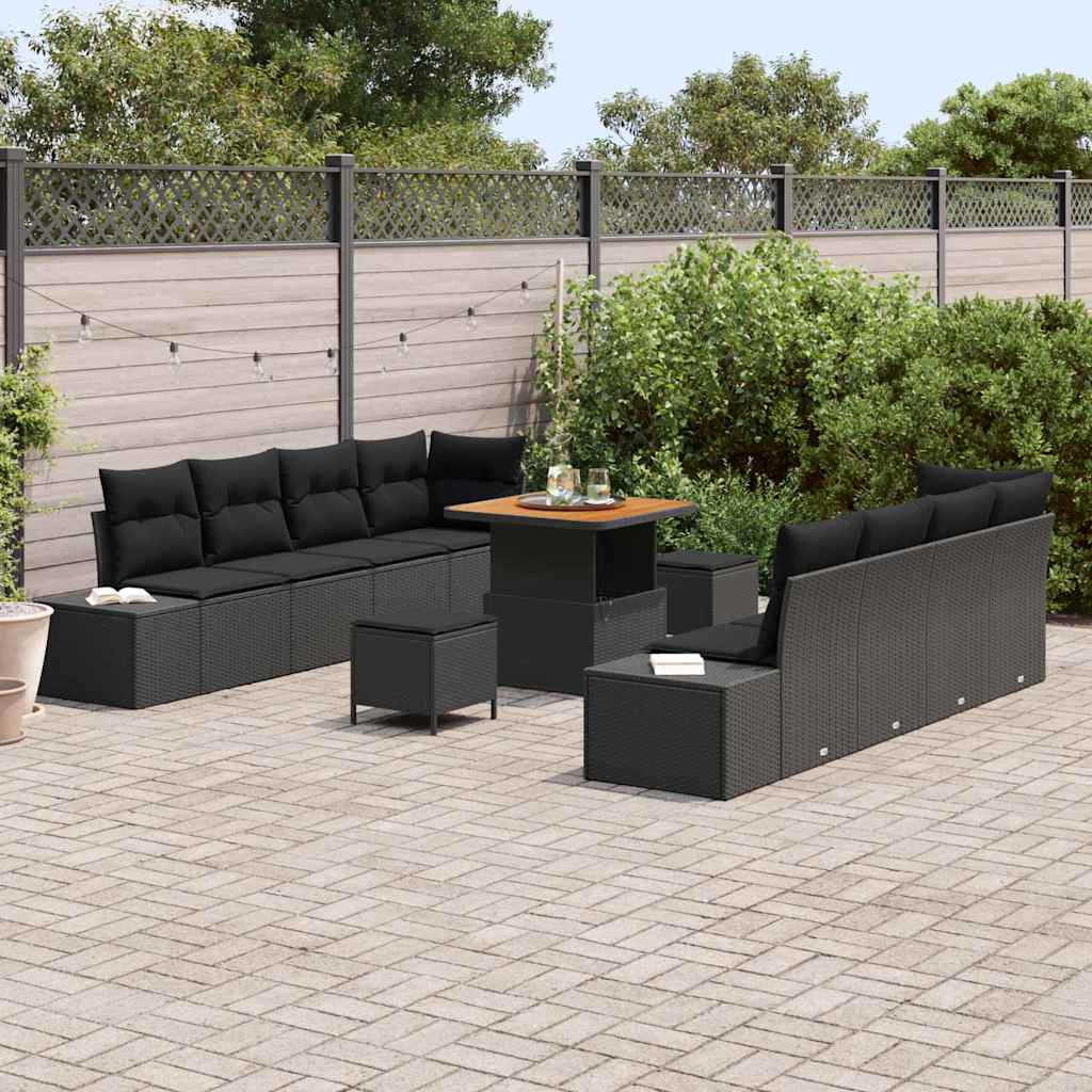 Garden Sofa Set with Cushion with Storage 11 pcs Black