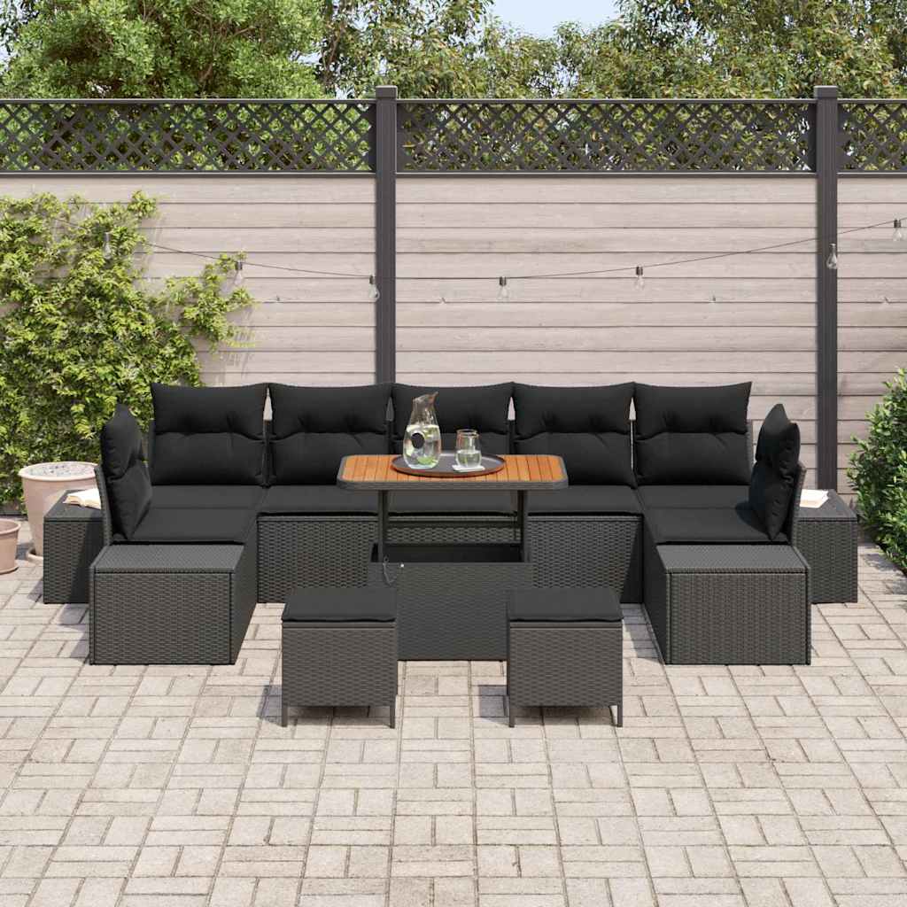 Garden Sofa Set with Cushion with Storage 10 pcs Black