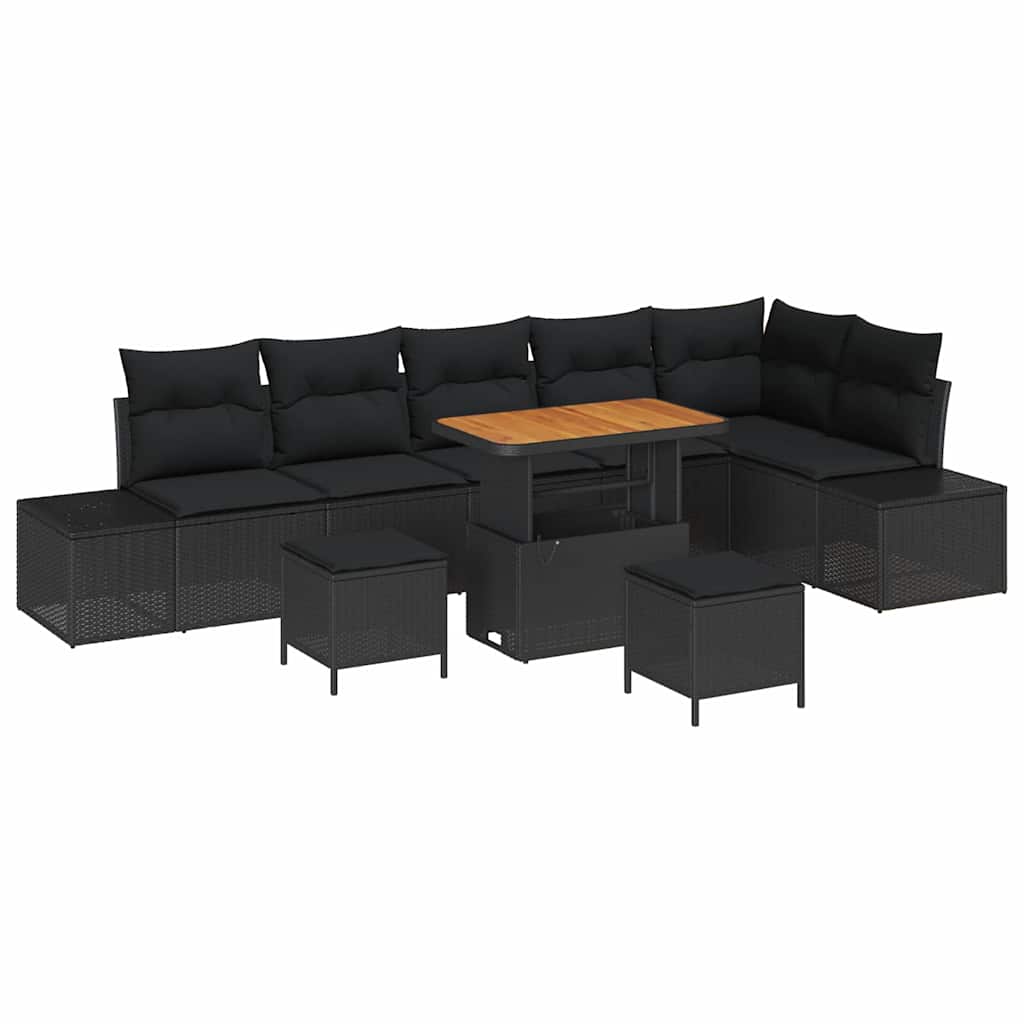 Garden Sofa Set with Cushion 9 pcs Black 90 x 55 x 71 cm