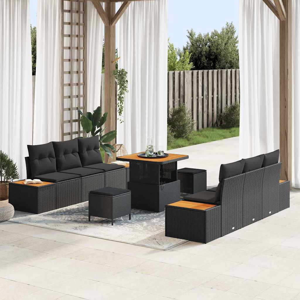 Garden Sofa Set 9 pcs Black Poly Rattan and Powder-Coated Steel