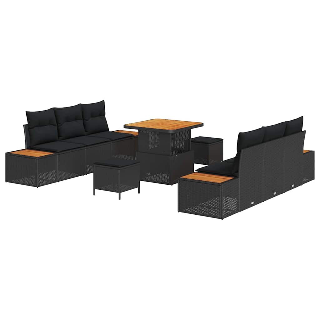 Garden Sofa Set 9 pcs Black Poly Rattan and Powder-Coated Steel