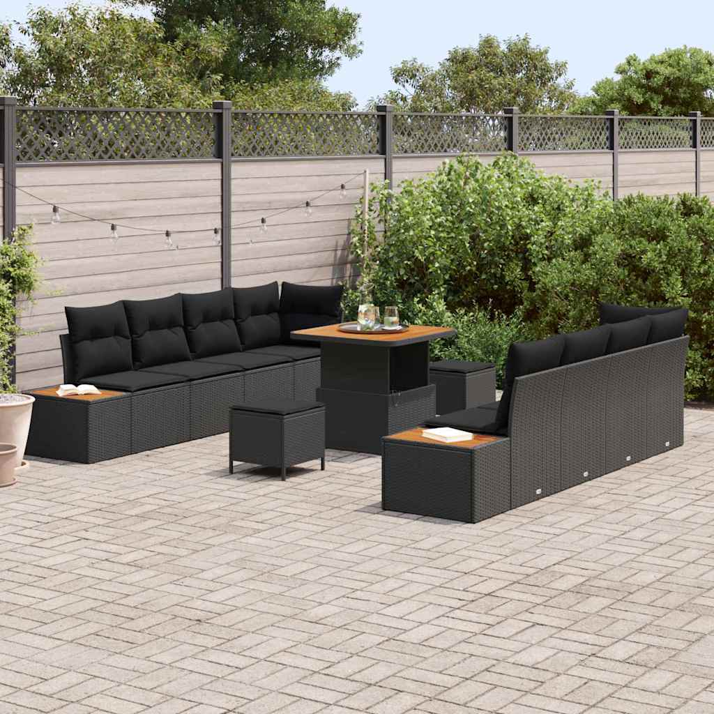 Garden Sofa Set with Cushion with Storage 11 pcs Black