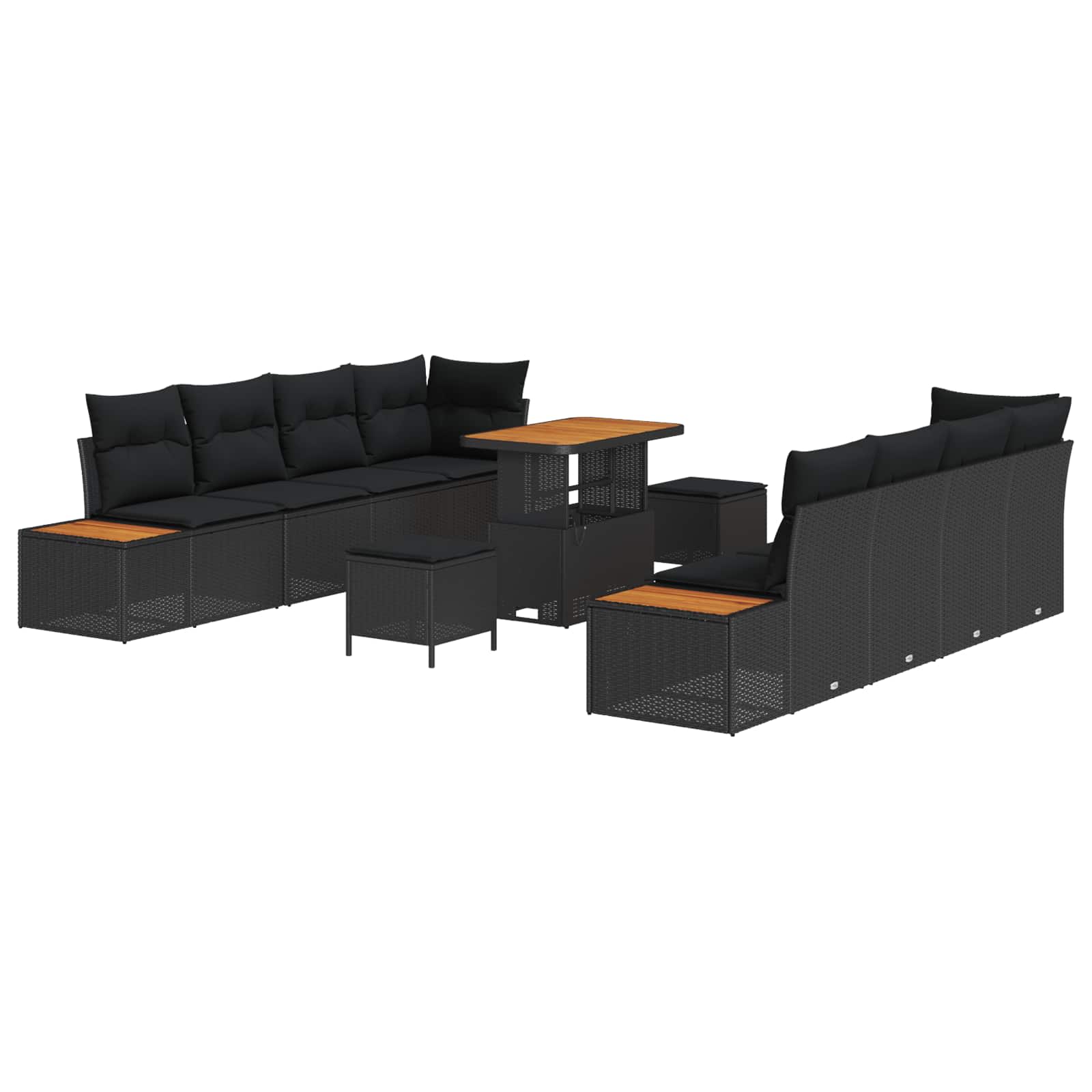 Garden Sofa Set with Cushion 11 pcs Black Poly rattan