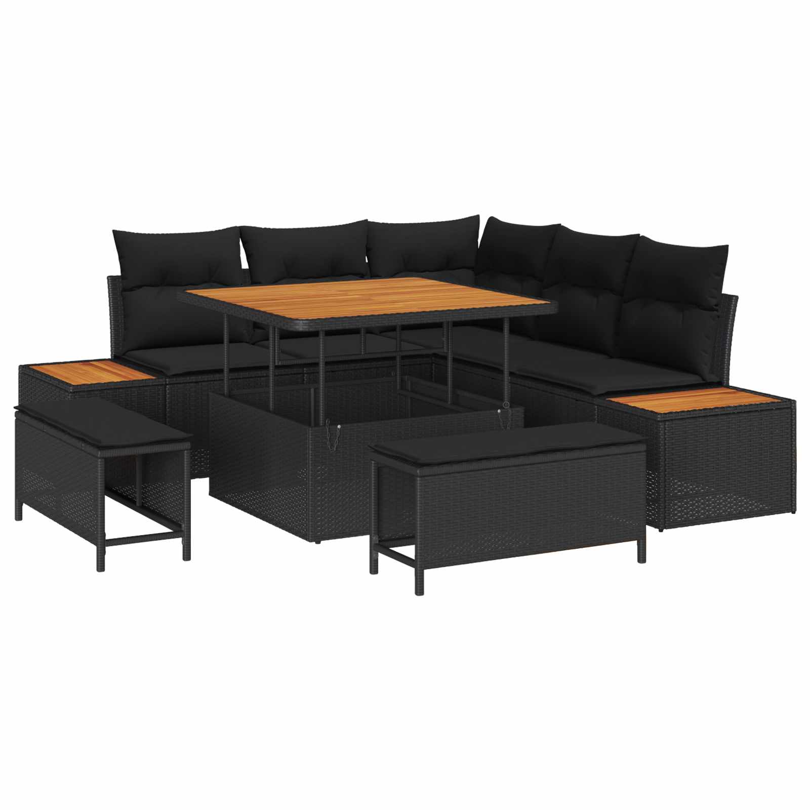 Garden Sofa Set with Cushion with Storage Black Poly rattan