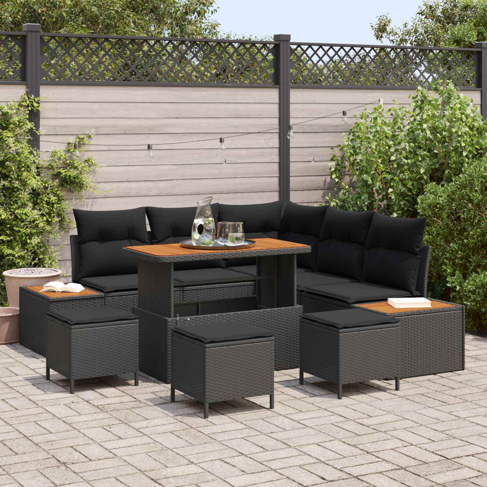 Garden Sofa Set with Cushion 9 pcs Black Poly rattan