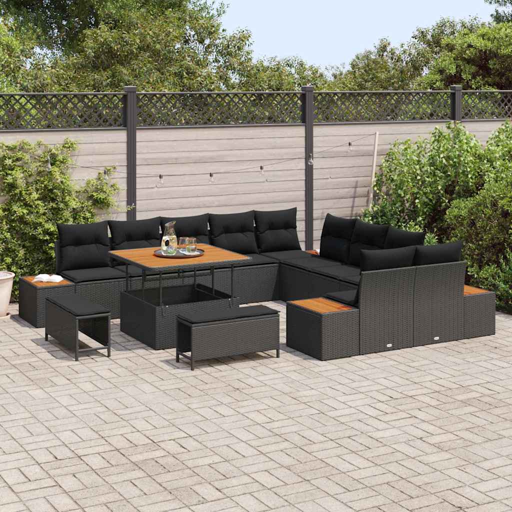 Garden Sofa Set with Cushion with Storage Black Poly rattan
